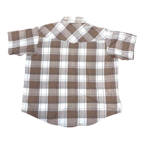 Plains Western Wear Big Man Plaid Button-Up Shirt 3X Brown & White Short Sleeve - Picture 4 of 5